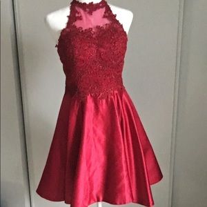 Juniors Homecoming Special Occasion Red Prom Formal Lace Halter Mini Dress